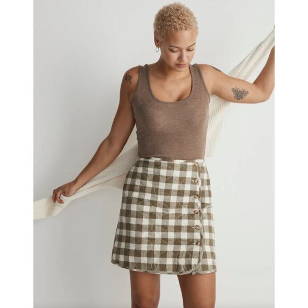 Madewell Quilted Flannel Mini Skirt in Gingham Check